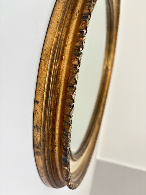 Image 1 of Pair of Oval Mirrors with Gold Finish, Italy, 1950s