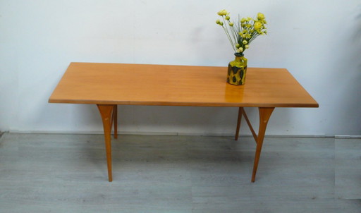 60er Couchtisch Kaffeetisch Kirsche Vollholz V-Beine Mid Century Modern elegant schlank