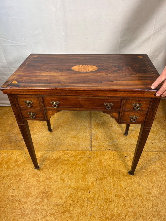 Image 1 of Antique Edwardian Rosewood Inlaid Desk / Transforming Games Table (1900–1910)  A Masterpiece of Dual-Function Design with Exquis