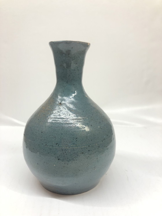 Image 1 of Vintage Blue Ceramic Vase Signed AP