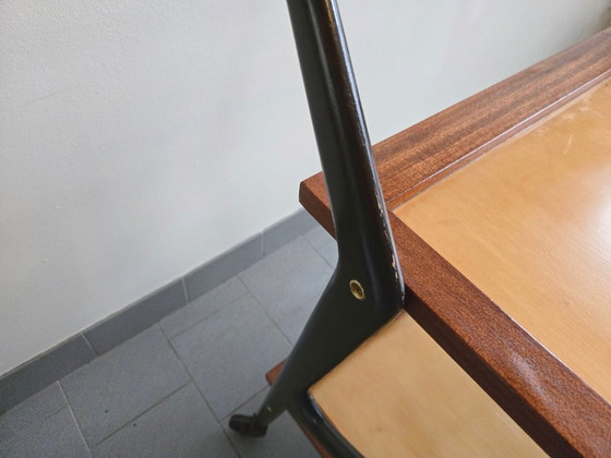 Image 1 of Vintage 1950s Rolling Bar Cart, Mahogany & Varnished Wood, 50s Rockabilly