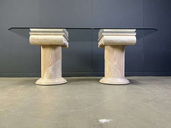 Image 1 of Vintage tesselated stone pedestal dining table by Maithland smith, 1970s