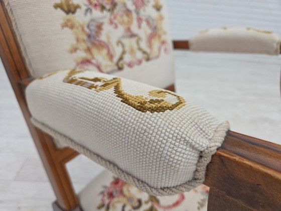 Image 1 of Dänischer Schaukelstuhl mit hoher Rückenlehne aus den 1930er Jahren, original handgewebte Wolle, Eschenholz.