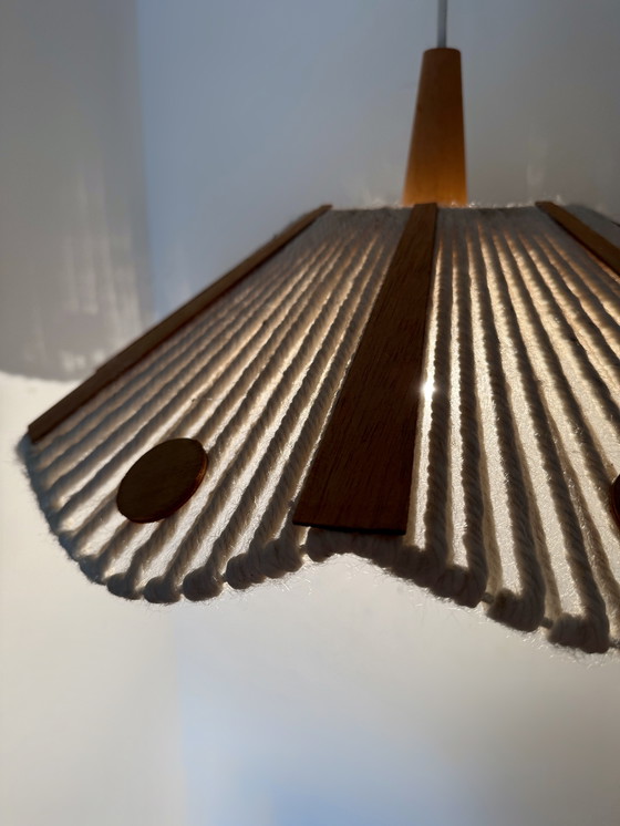 Image 1 of Scandinavian wool and teak chandelier from the 60s
