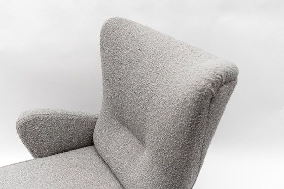 Image 1 of Large Grey Boucle Fabric Wingback Armchair, Italy, 1950s