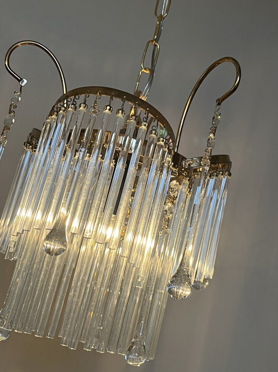 Image 1 of Splendido lampadario a sospensione in stile anni '20 con asta di cristallo.