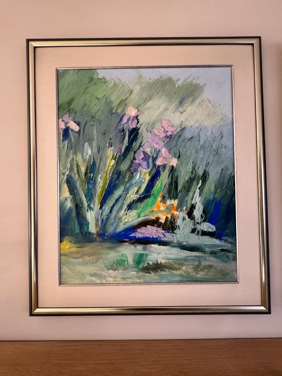 Painting with irises, oil on canvas, Paintings & Drawings, Wood, Green, Impressionisme (photo 2 of 5)