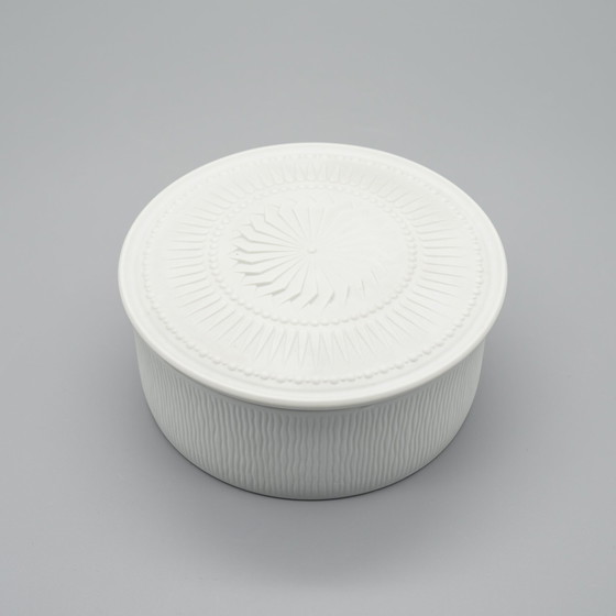 Image 1 of Decorativo AK Kaiser Bisque Porcelain Lid-Box Geometric Décor Vintage 60s MCM