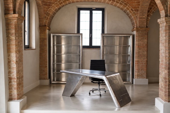 Restoration Hardware Aviator Scrivanie, Alluminio Lucido, Legno, Argentato, Vintage (foto 5 di 5)