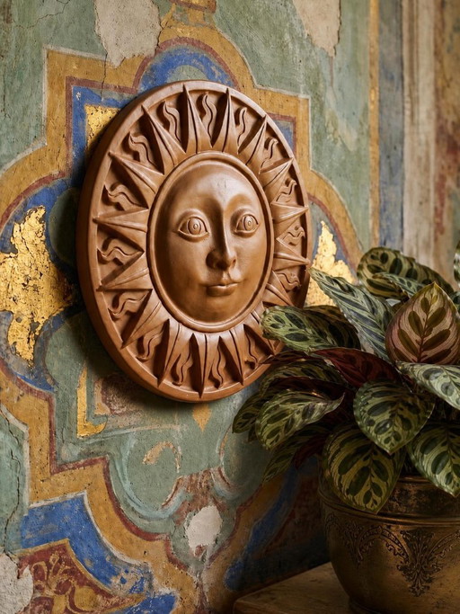 Piatto da Parete Sole Antropomorfo in Terracotta Patinata, Italia Vintage 1996 – wanddecoratie, Ceramic
