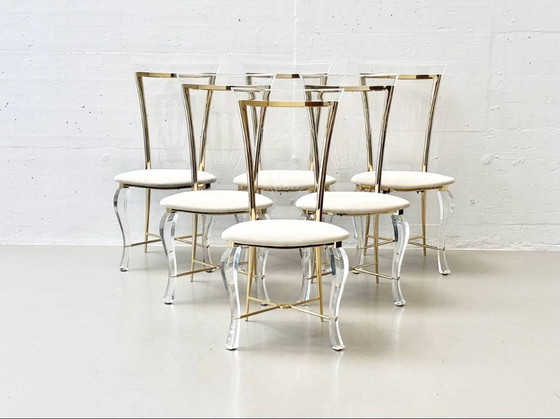 Image 1 of Set: 6 sedie in vetro acrilico con dettagli in ottone di Vereinigte Werkstätten, anni '80
