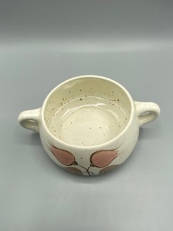 Ciotola con manico in gres Salins – Modello Coppélia – Decorazione floreale rosa – Decorata a mano – Stoviglie (photo 5 of 9)
