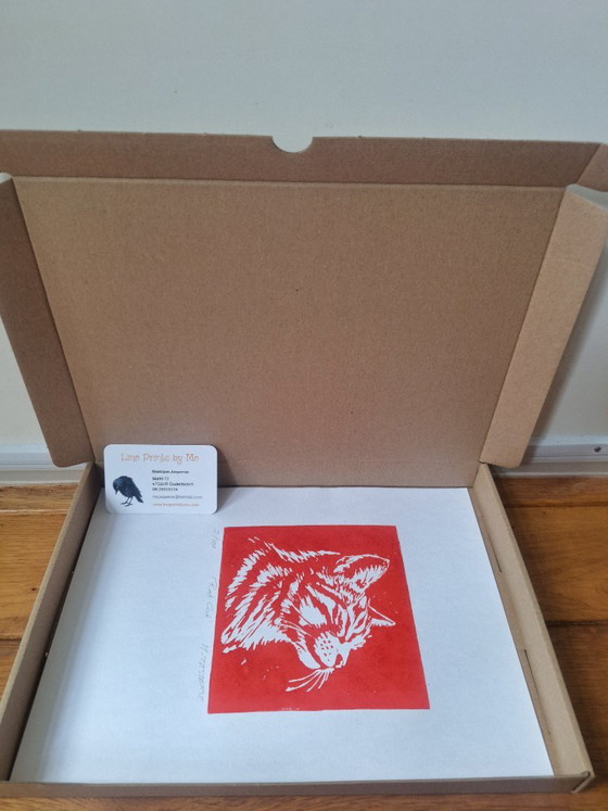 Linoprint 'Red Cat' – Y. Jasperse, Kunst, Papier (photo 7 of 8)