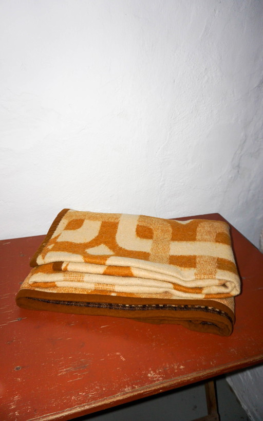 Couverture en laine vintage avec motif Mid Century * 60S Yellow Orange Throw * Retro Wool Comforter * Cozy Blanket