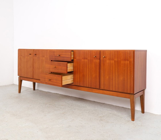 Vintage teak Sideboard with doors and drawers, 1960s, Wood, Brown, Mid Century Modern (photo 5 of 11)