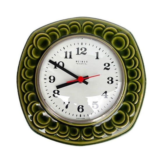 Image 1 of Grüne Keramik-Wanduhr, Weimar, Deutschland (DDR) – 1970er Jahre