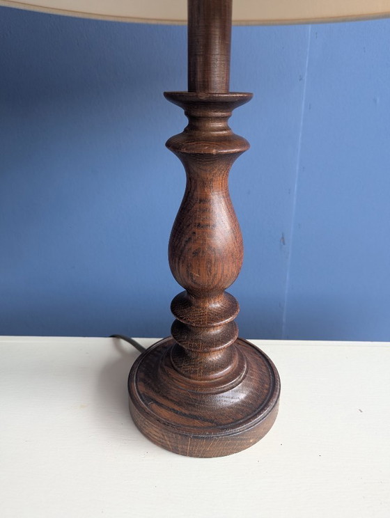 Image 1 of Vintage wooden table lamp / soft pink shade