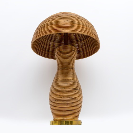 Pair of Vintage Rattan and Brass Table Lamps, 1970s, Gold (photo 3 of 8)
