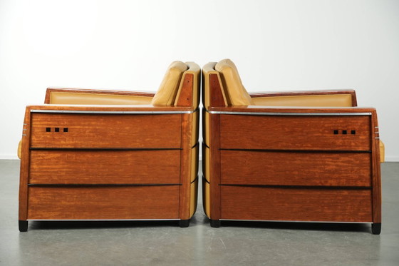 Image 1 of 2 x Prachtige gele rundleren Art Deco design fauteuil van Schuitema, model Frank, uit de Decoforma serie