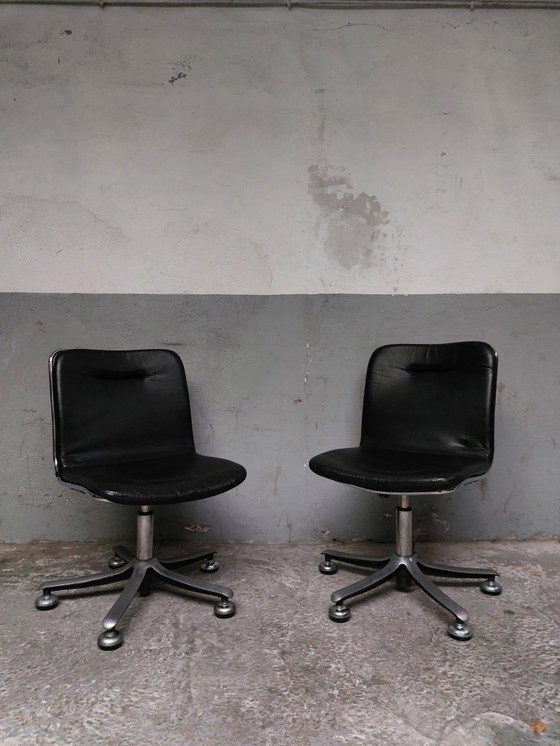 Image 1 of 2 sedie da scrivania Swissform in cromo e pelle nera di Sitag, anni '70