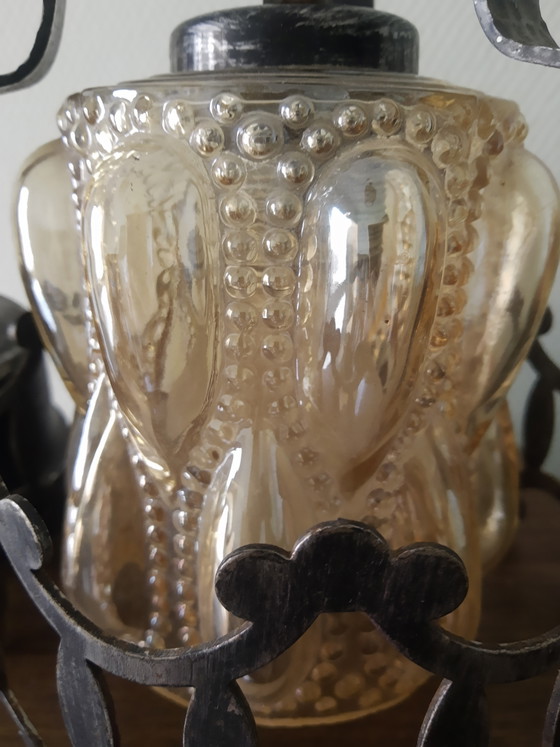 Image 1 of Amberkleurige Art-Deco Art-Nouveau Amsterdamse School pagode stijl hanglamp