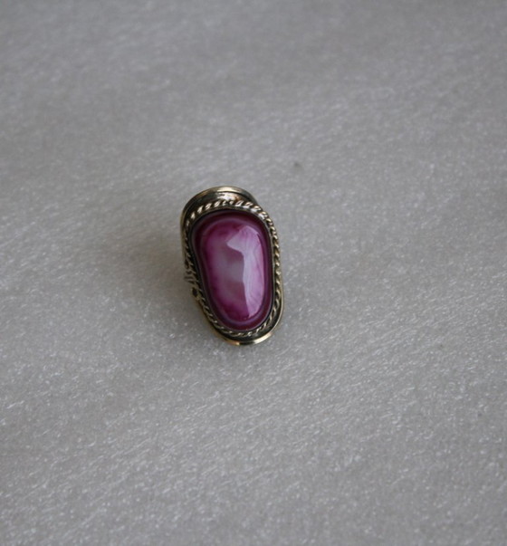 Image 1 of Anillo llamativo de plata de alpaca con una gran piedra semipreciosa morada, hecho a mano, talla ajustable.