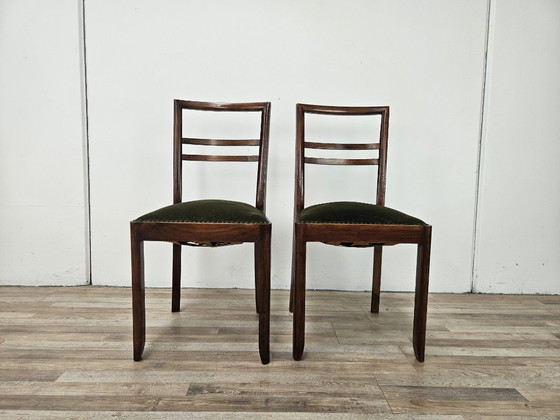 Art Deco eetkamerstoelen van walnoothout en stof, 1940 – Wood, Klassiek (photo 5 of 13)