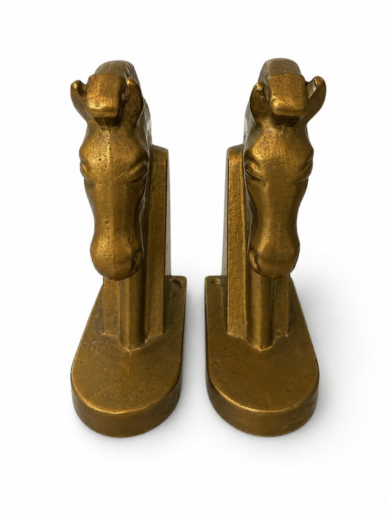 Image 1 of Heavy Brutalist Brass Horse Bookends - Germany 1960s