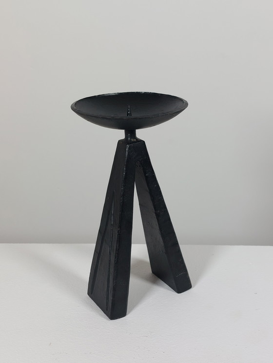 Image 1 of Vintage brutalistische heilige kandelaar, zwart