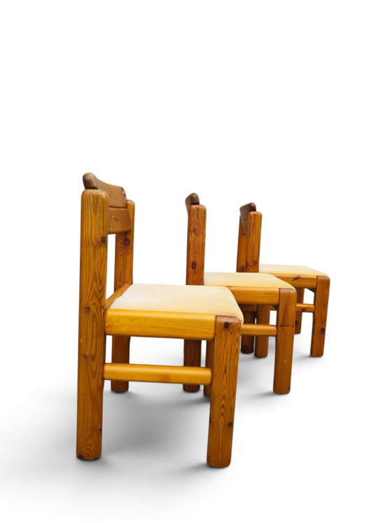 Franse grenen eetkamerstoelen uit de jaren 70 – Textile, Wood (photo 3 of 12)