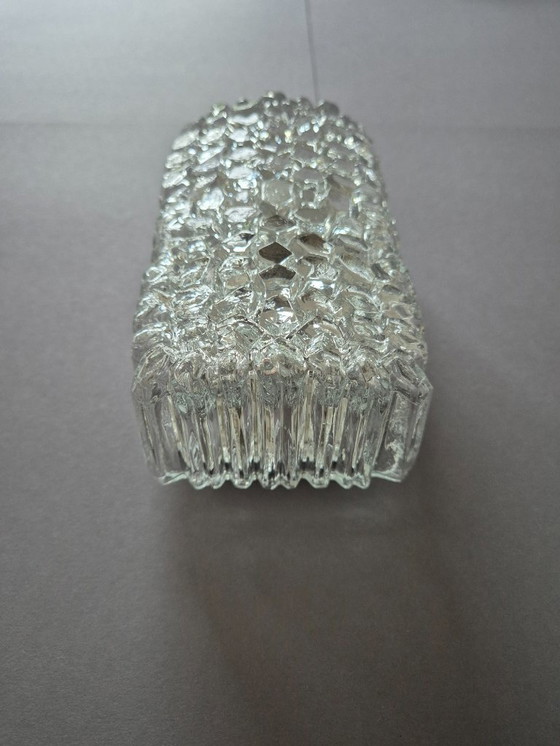 Image 1 of Glashütte Limburg wandarmatuur van ijsglas met trekschakelaar, vintage lamp uit 1960