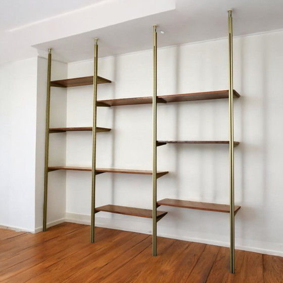 Image 1 of Tension Pole Free Standing Rose Gold Aluminum Omni Wall Unit by George Nelson