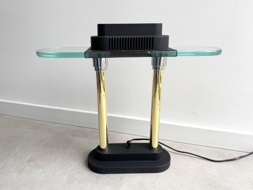 1x Große Vintage-Halogen-Schreibtisch-/Tischlampe aus den 80er Jahren - Hollywood Regency – tafellampen, Glass, Metal