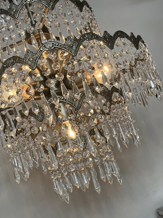 Image 1 of Vintage kristallen art nouveau stijl kroonluchter hanglamp 