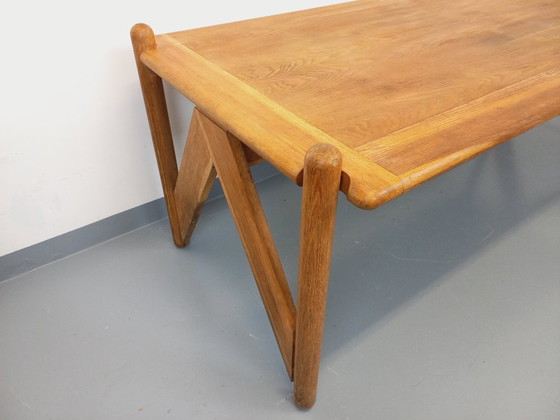 Image 1 of Exceptional suite of a large rectangular table and 4 vintage Brutalist chairs in solid oak from the 60s