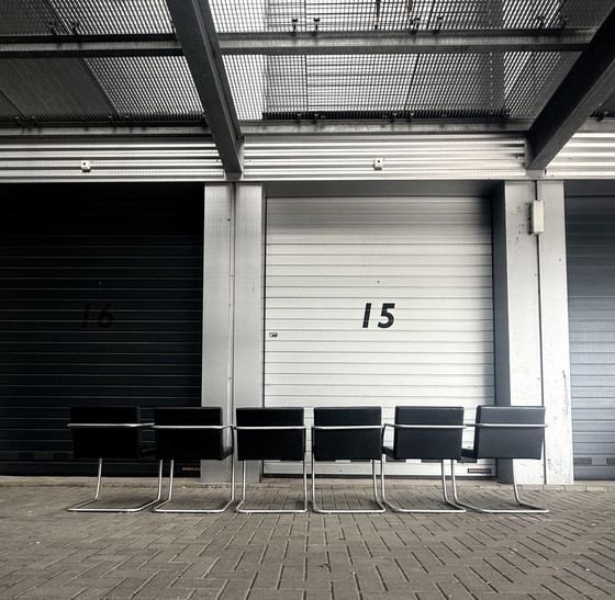 Image 1 of 6 sedie Brno di Mies van der Rohe, Fasem, in pelle nera