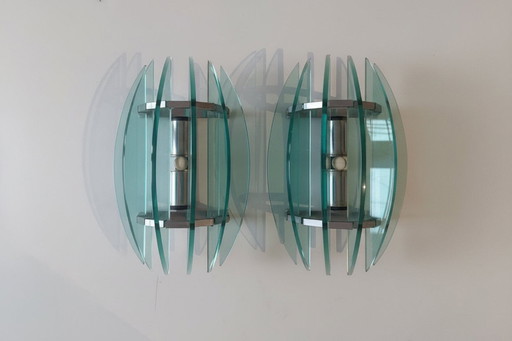 Par de apliques de pared italianos de cristal turquesa de Veca, 1970