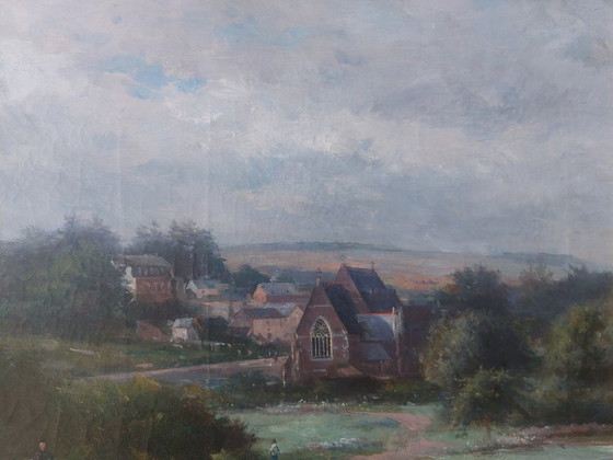 Image 1 of Paysage de village rural avec église - Henri Marcette (1824–1890)