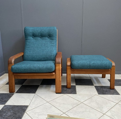 Fauteuil et repose-pieds en teck danois à dossier haut, par HS Denmark, années 1970 – stoelen fauteuils (photo 2 of 14)