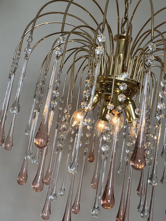 Image 1 of Lampada a sospensione vintage XXL in cristallo rosa a goccia, italiana