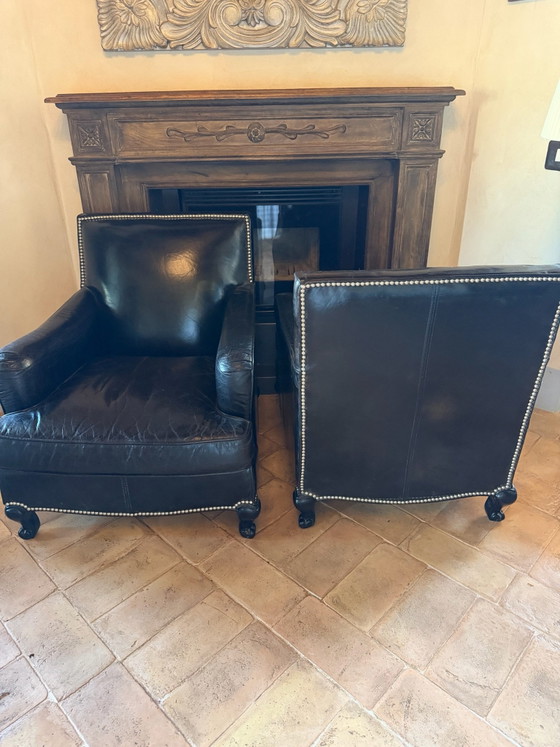 Pair of Dialma Brown Armchairs in genuine vintage black leather (photo 3 of 10)