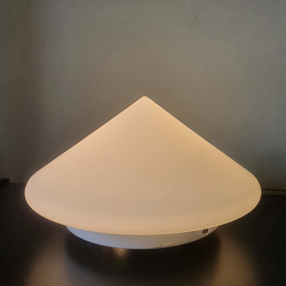 Image 1 of Grote (30 cm) Minimalistische midcentury glazen wand/plafondlamp. 