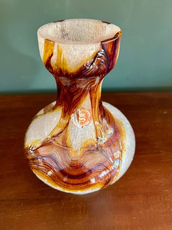 Foam Glass, Mid-Century Vase by Spiegelau with Brown Inclusions, Studio Glass, Hand-blown, Unused with Label (photo 4 of 8)