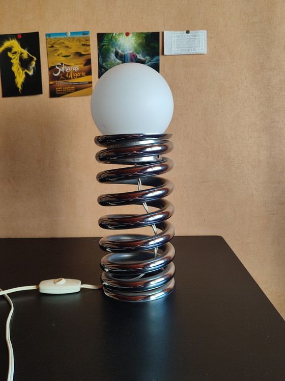 Rare Lampe Vintage "Space Age" - Acier Chromé (6 kg) & Opaline - Années 70 – Metal (photo 2 of 5)
