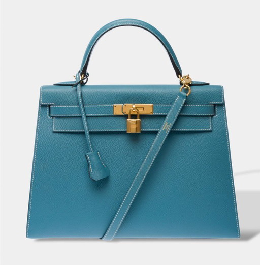 Sac HERMES Kelly 32 in Cuir Bleu - 103329
