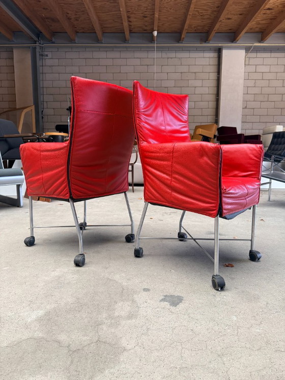 Set of 6 Montis Chaplin chairs, Gerard van den Berg (Set price), Dining chairs, Leather, Metal, Red, Modern (photo 10 of 15)