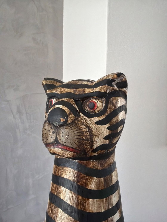 Image 1 of Vintage grote gestreepte kat 50cm hoog