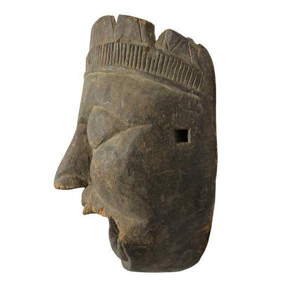 Antieke Afrikaanse houten masker wanddecoratie met open mond en rituele uitstraling – Beeldhouwkunst, Wood (photo 3 of 6)