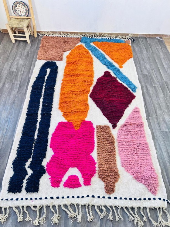 Image 1 of Handgemaakt Marokkaans wollen tapijt in kleur, 250 cm x 150 cm