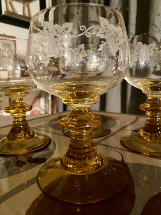 Image 1 of 6 verres Römer, jaunes, 0,2, verres à vin allemands vintage